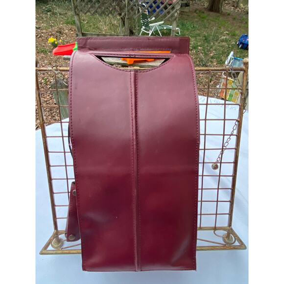 Luxury Oxblood Brown Leather Double Wine Bottle Carrier 15 inches tall EUC - Picture 9 of 12